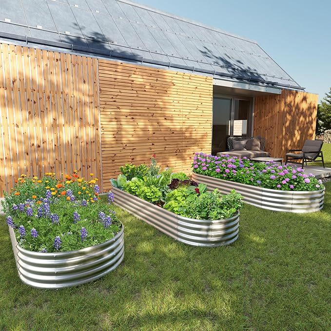 2PCS 8x4x1ft Galvanized Metal Raised Garden Bed Kit,Outdoor Planter Box Vegetables,Flowers,Herbs Durable Rust-Resistant Patio Gardening Beds