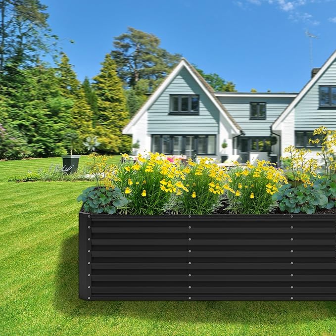 8x2x2FT Galvanized Raised Garden Bed,Planter Raised Beds-Metal Garden Box,Large Plant for Outdoor Planting, Vegetables Bed，Flower,herb-Black