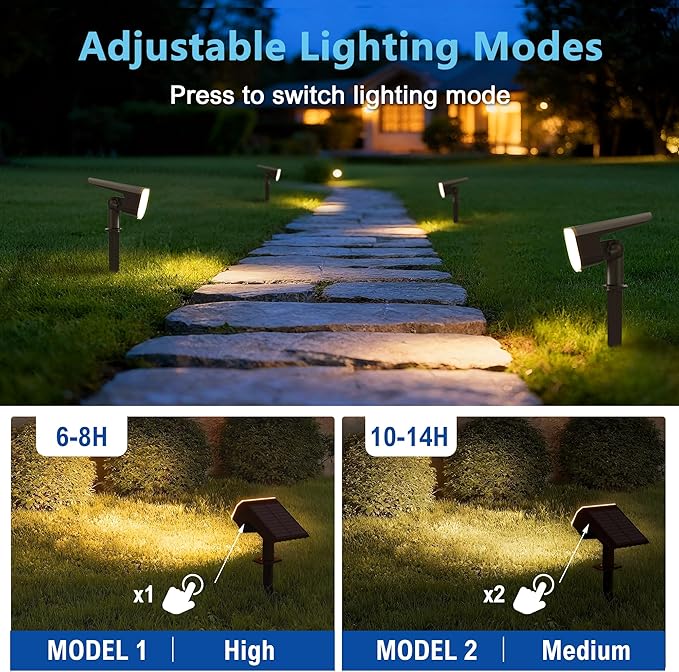Solar Lights Outdoor Waterproof IP65, Super Bright LED, 3000K 2 Lighting Modes, Solar Powered Yard Garden Solar Spot Lights for Outside Landscape Auto On/Off -4 Pack