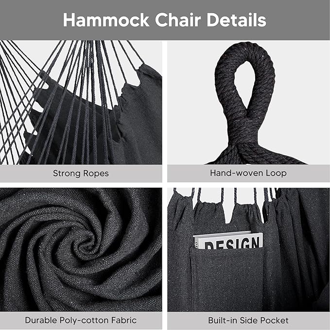 SUNCREAT 2-in-1 Hammocks Convertible Portable Double Hammock with Stand Included, Outdoor Hammock and Stand, Patented, Dark Grey with Tassel