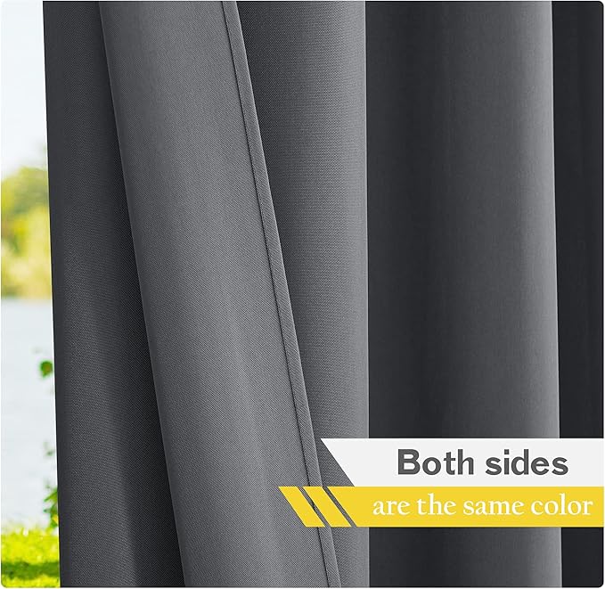 NICETOWN Outdoor Curtains for Patio Waterproof 2 Panels, Sun Block Thermal Insulated Tab Top Indoor Outdoor Window Treatments Privacy Drapes for Exterior/Outside Screen, Dark Grey, W55 x L95
