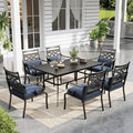 Sophia and William Patio Dining Set for 6, Outdoor Table and Chairs, Removable Blue Seat Cushions, 60" Black Patio Dining Table,Blue