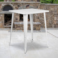 EMMA + OLIVER Commercial Grade 31.5" Square White Metal Indoor-Outdoor Bar Height Table