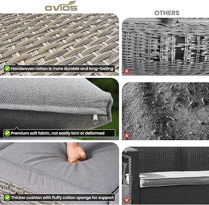 ovios 4-Piece Patio Furniture Set with L-Shape Sofa Chaise, Outdoor Sectional Couch Comfy Cushions, Modern Modular Wicker Rattan Conversation Set, Dark Grey