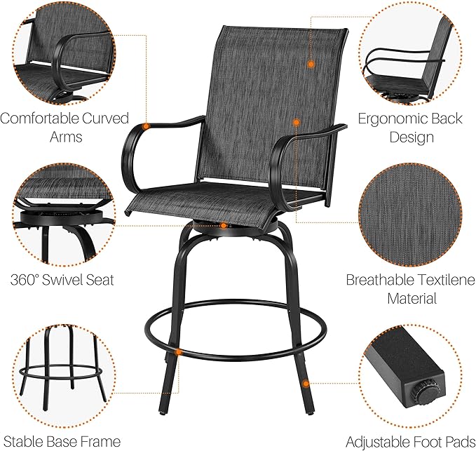 Yaheetech Patio Swivel Barstools Outdoor Chairs Set of 4, High Bistro Stools Outdoor Furniture, All-Weather Patio Stools for Outside, Beach, Lawn, Poolside and Garden, Black