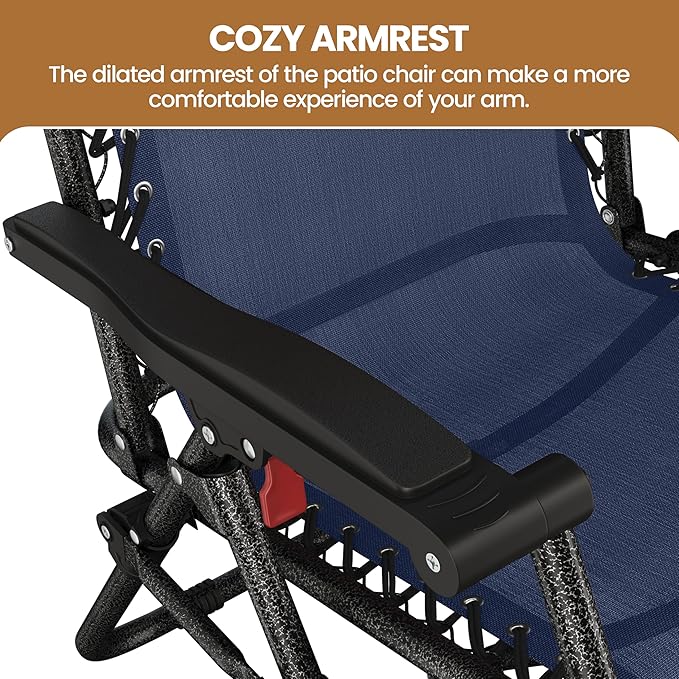 Yaheetech Zero Gravity Recliners Outdoor Adjustable Folding Reclining Lounge Chairs w/Pillows, Cup Holder Trays and Carry Strap for Patio Backyard Beach Navy Blue Set of 2