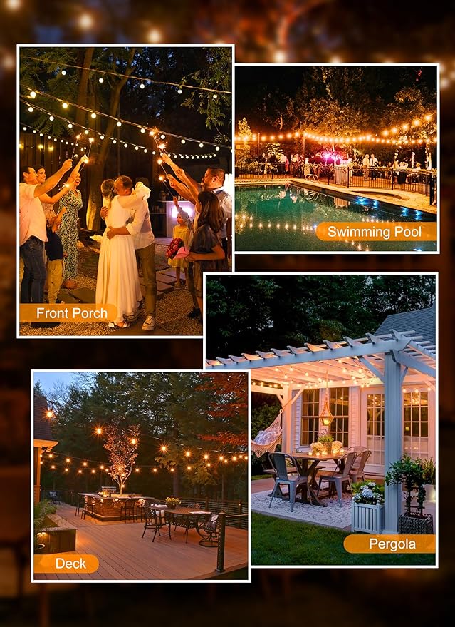 Brightown Outdoor String Lights, 100FT 100+2 G40 Bulbs Shatterproof Patio Lights, IP65 Waterproof Dimmable Hanging Connectable Globe LED Outdoor Lights for Backyard, Bistro, Porch, Deck, Balcony
