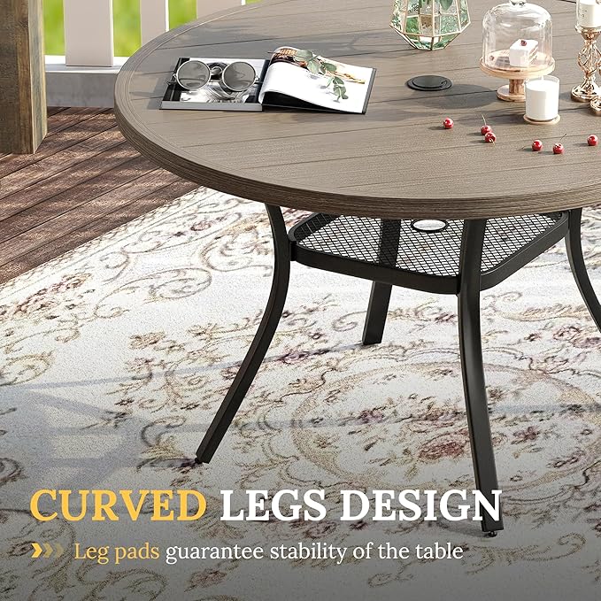 VICLLAX 5 Pieces Patio Dining Set for 4, Outdoor Furniture Set Includes 40.7" Round Patio Table and 4 Patio Stackable Chairs, Grey Wood Grain Tabletop and Grey Fabric
