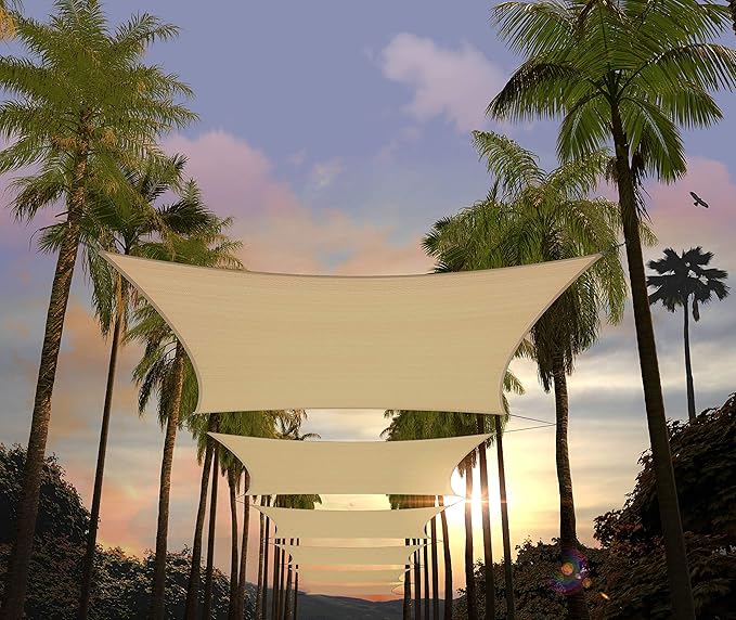 Amgo 16' x 20' Beige Rectangle Sun Shade Sail Canopy Awning UPF50+ AGTAPR1620, 95% UV Blockage, Water & Air Permeable, Commercial and Residential, 3 Years Warranty (We Make Custom Size)