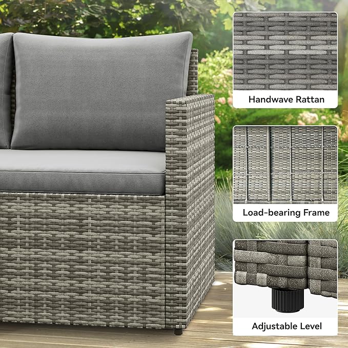 YITAHOME 9-Piece Patio Furniture Set, All-Weather Wicker Outdoor Sectional Sofa with Lift-Top Table & Ottoman, Patio Conversation Set for Deck, Backyard, Porch - Gray Gradient