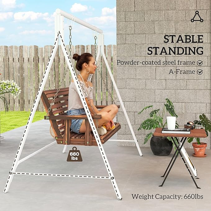Outsunny Metal Porch Swing Stand, Heavy Duty Swing Frame, Hanging Chair Stand Only, 528 LBS Weight Capacity, for Backyard, Patio, Lawn, Playground, White