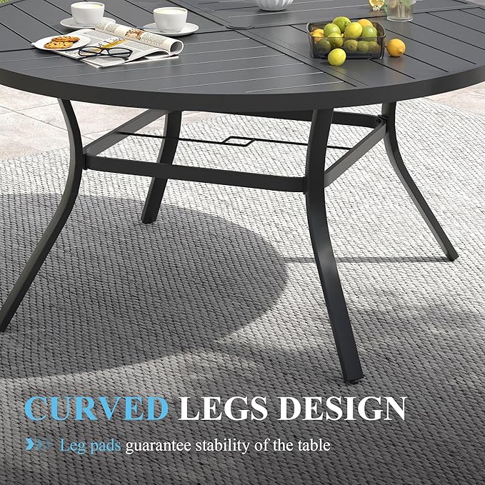 VICLLAX Patio Table and Chair Set of 8, All Weather Metal Round Outdoor Dining Furniture Set-53 Round Outdoor Table and Chairs, Black Tabletop