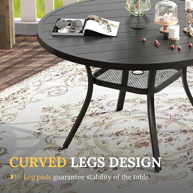 VICLLAX 5 Pieces Patio Dining Set for 4, Outdoor Furniture Set Includes 40.7" Round Patio Table and 4 Patio Stackable Chairs, Black Tabletop and Red Fabric