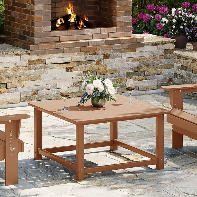 WestinTrends Malibu Low Outdoor HDPE Square Patio Coffee Table, Teak