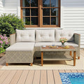 Devoko Patio Furniture Set 3 Piece Outdoor Sectional Sofa Hollow Rattan Patio Seating Sofa with Coffee Table & Ottoman for Deck, Porch, Poolside