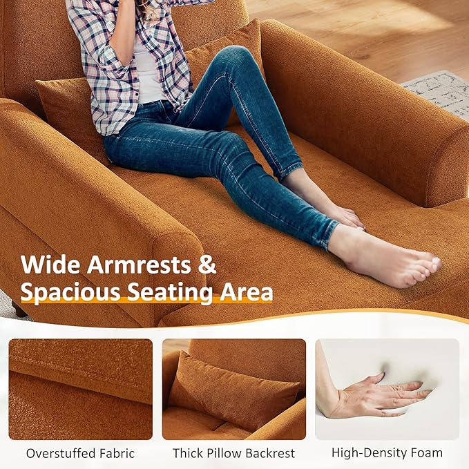 Chaise Lounge Chair Indoor Set of 2, Oversized Accent Chair for Living Room with Adjustable Backrest, Upholstered Mid-Century Reading Armchair for Adults, Comfy Modern Single Sofa Chair for Bedroom