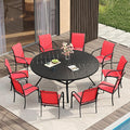 VICLLAX Patio Table and Chair Set of 10, All Weather Metal Round Outdoor Dining Furniture Set-59.9" Round Outdoor Table and Chairs, Black Tabletop
