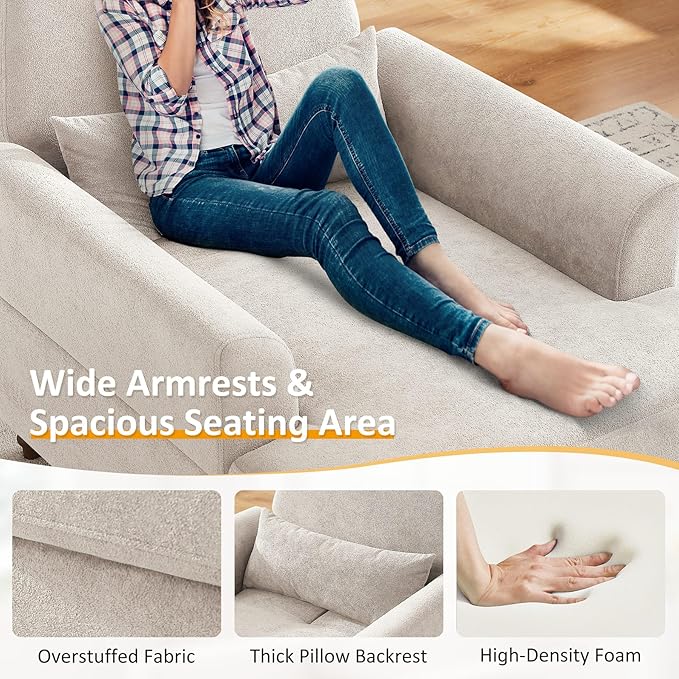 Chaise Lounge Accent Chair Indoor with Adjustable Backrest, Oversized Armchair for Living Room & Bedroom, Upholstered Mid-Century Reading Chair, Comfy Single Sofa Chair, Modern Living Room Chair