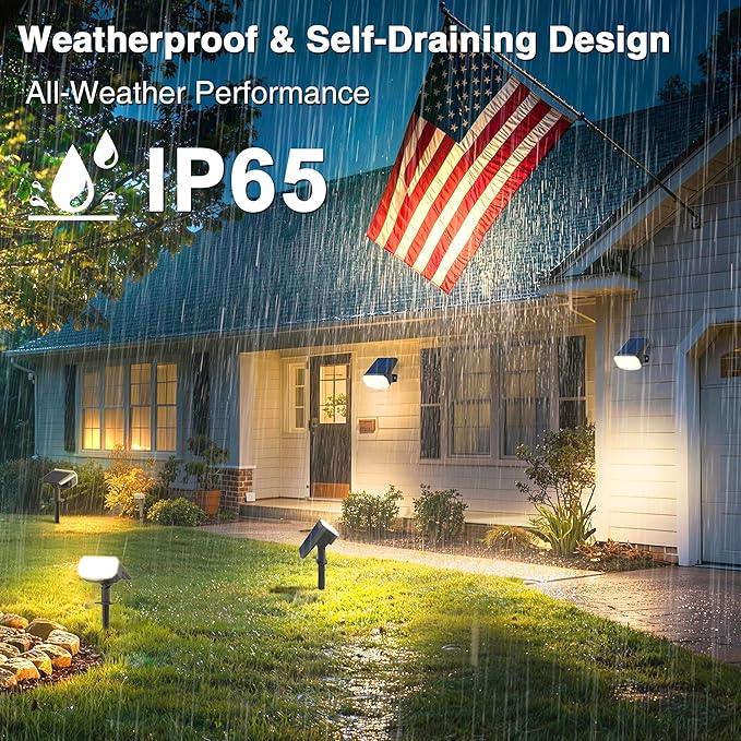 Solar Lights Outdoor Waterproof IP65, Super Bright LED with Lens, 3000K 2 Lighting Modes, Solar Powered Yard Garden Solar Spot Lights for Outside Landscape Auto On/Off -8 Pack