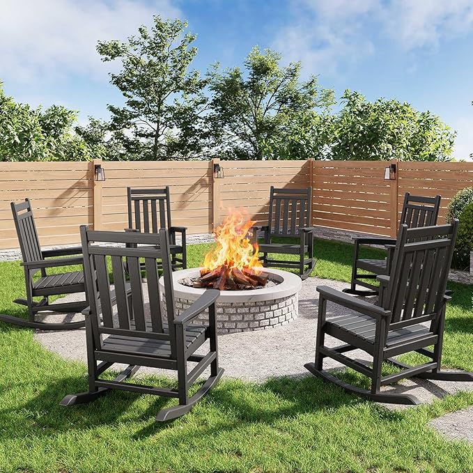HDPE Rocking Chair Outdoor- Poly High Back Porch Rocker Chairs for Adults - All Weather Resistant Furniture for Patio Front Porch - Black