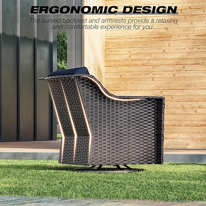 Joyside Wicker Patio Furniture Sets, 8 Pieces Upgraded Large Size Outdoor Furniture with Swivel Rocking Patio Chairs, Patio Dining Chair, 3-Seat Sofa, Outdoor Ottoman, Thick Cushions, Wide Armrest