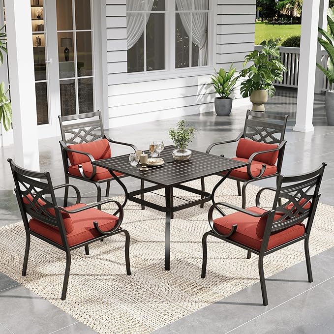 Sophia and William Outdoor Patio Dining Set for 4, Outdoor Table and Chairs, Removable Seat Cushions, Black 37" Patio Dining Table,Red