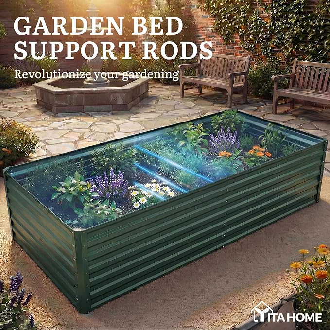 YITAHOME 6x3x2ft Large Raised Garden Bed Kit, Galvanized Metal Planter Box with Gloves, Ground Nails, Support Rod, Outdoor Above Ground Planters for Plants Vegetables Flowers, Green