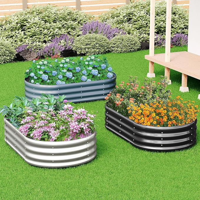 zizin Oval Galvanized Raised Garden Bed Kit 8x2x1ft Metal Planter Box for Outdoor Vegetables, Silver