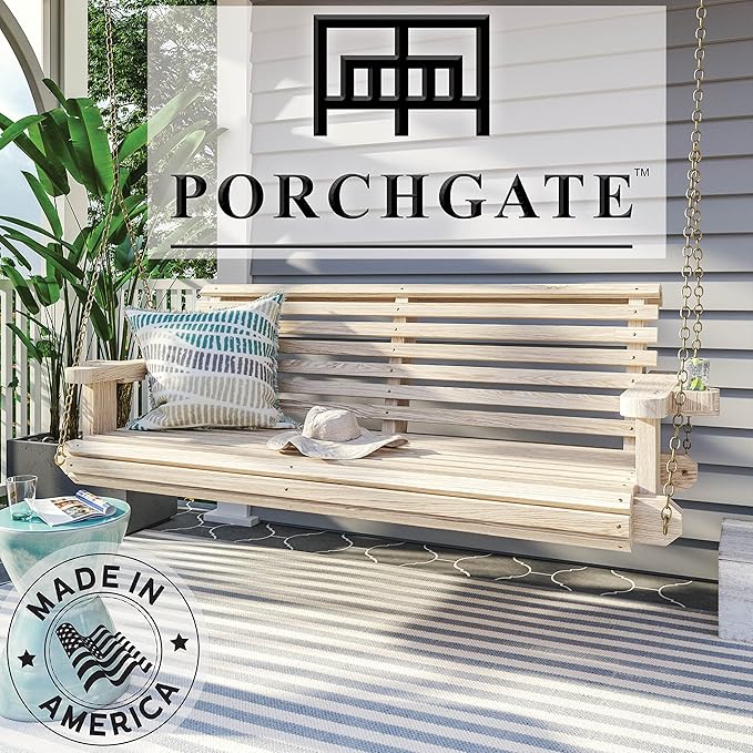 Porchgate Amish Heavy Duty 800 Lb Roll Comfort Treated Porch Swing W/Chains (4 Foot, Unfinished)
