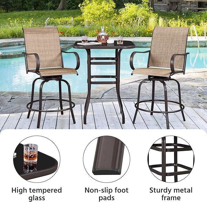 Yaheetech Patio Bar Table Tempered Glass, Height High Top Outdoor Pub Height Bistro Square Table for Paito Lawn Garden, Brown