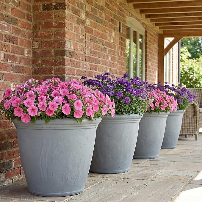 Sunnydaze 24-Inch Anjelica Large Plastic Pot for Plants - Outdoor Double-Walled Large Plastic Planter with Drillable Drainage Holes - Light Gray - 2pk