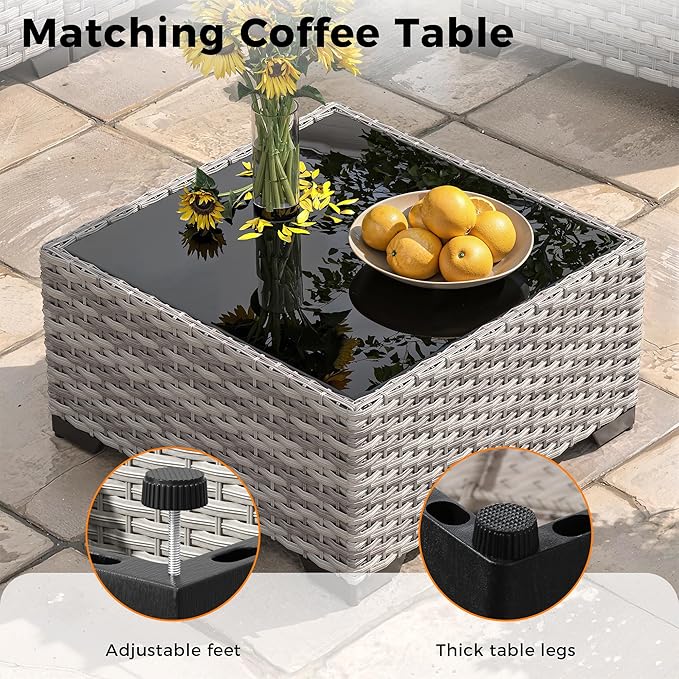 14-Seat Modern Patio Furniture Set with Swivel Rocking Chairs, Thick 4″ Cushions, Dual-Strand Wicker Rattan, Rust-Resistant Steel Frame – Outdoor Conversation & Modular Sectional,Blue