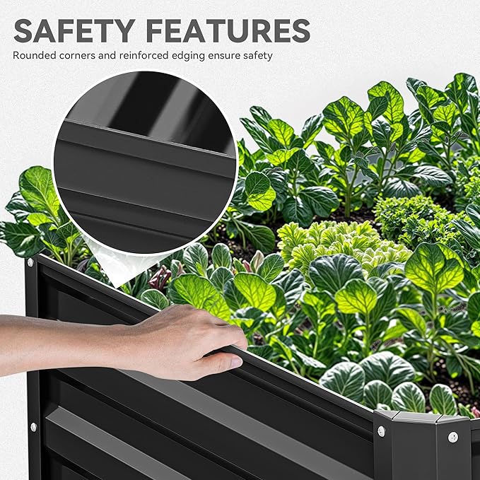 YITAHOME 6x3x2 ft 2pcs Galvanized Raised Garden Bed Kit, Large Metal Planter Box with Gloves & Support Rod, Outdoor Flower Bed for Plants Vegetables, Black
