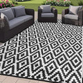 SAND MINE Waterproof Outdoor Rug 8x10 ft, Plastic Reversible Rug, Modern Area Rug, Large Floor Mat for Outdoors, RV, Patio, Backyard, Deck, Picnic, Beach, Camping (8' x 10', Black & White Lattice)