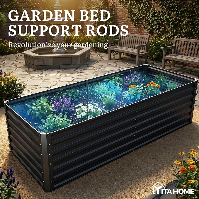 YITAHOME 72x36x24 in Galvanized Raised Garden Bed Kit, Large Metal Planter Box with Gloves & Support Rod, Outdoor Flower Bed for Plants Vegetables, Black