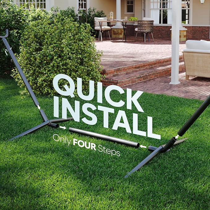 Hammock with Stand for Outside, 600lbs Portable Hammock with Carrying Bag for 2-Person Outside Patio, Heavy Duty, Easy Assembly