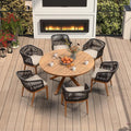 PURPLE LEAF 7 Pieces Round Outdoor Dining Set Outdoor Dining Table and Chairs Aluminum Wicker Rattan Patio Furniture Set for Lawn Garden Backyard Brown
