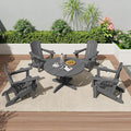SERWALL Outdoor Round Coffee Table Set, 5-Piece Outdoor Coffee Table and Adirondack Chair with Cup Holders Gray