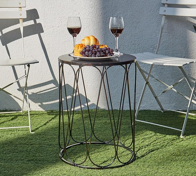 HFHOME Set of 3 Metal Outdoor Side Table, Nesting Round Coffee Table for Indoor Outdoor, Heavy Duty End Tables Plant Stand Living Room Garden Stool - Bronze