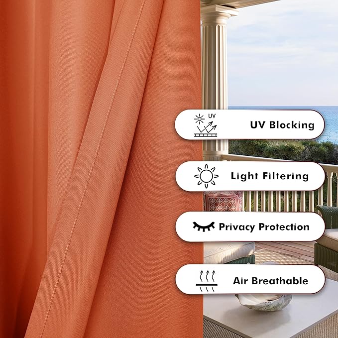 BONZER Outdoor Waterproof Curtains for Patio Privacy Grommet Light Filtering Outside Curtains for Gazebo, Porch, Pergola, Pavilion, 1 Panel, 84W x 108L inch, Mecca Orange