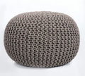 FRELISH DECOR Round Pouf Ottoman Hand Knitted 100% Cotton Pouf - Foot Stool - Knitted Bean Bag - Floor Chair for Living Room Bedroom - Foot Rest for Couch (20 Diameter x 14 Height) - Beige