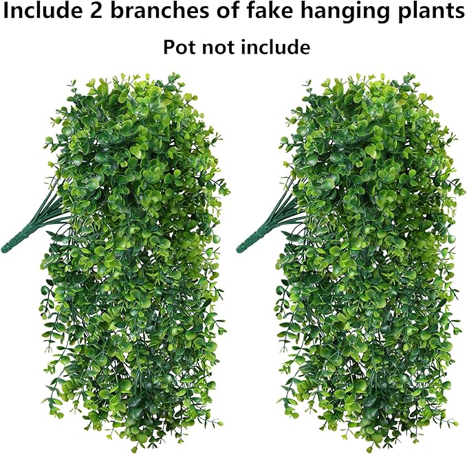 Faux Outdoor Plants Fake Hanging Plants for Outdoors Outside Decorations, 2 Pcs White Faux Eucalyptus Vines Realistic UV Resistant Artificial Greenery for Planters Porch Garden Yard Front Door Patio