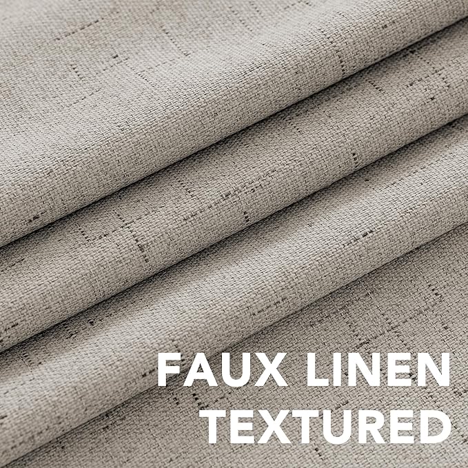 H.VERSAILTEX Linen Blackout Curtains 54 Inches Long 100% Absolutely Blackout Thermal Insulated Textured Linen Look Curtain Draperies Anti-Rust Grommet, Energy Saving with White Liner, 2 Panels, Stone