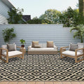 SAND MINE Waterproof Outdoor Rug 10x20 ft, Plastic Reversible Rug, Modern Area Rug, Large Floor Mat for Outdoors, RV, Patio, Backyard, Deck, Picnic, Beach, Camping, Black & Beige
