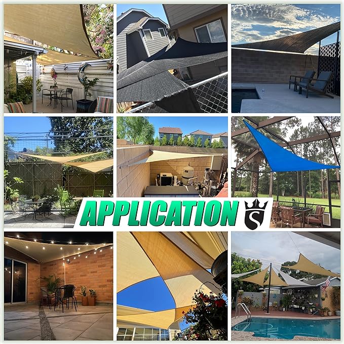 Royal Shade 10' x 10' x 14' Beige Triangle Sun Shade Sail Canopy Outdoor Patio Fabric Screen Awning RSTAPRT10 - UPF50+ 95% UV Blockage, Heavy Duty, Water & Air Permeable (We Make Custom Size)