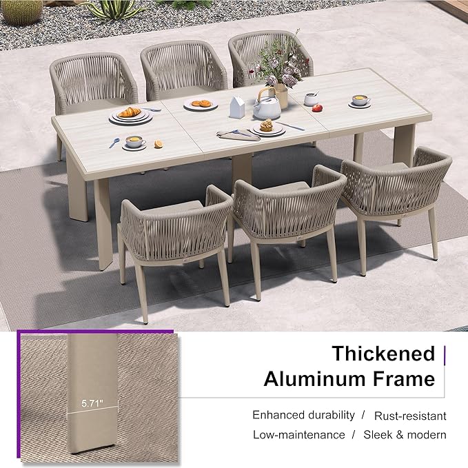 PURPLE LEAF 13 Pieces Outdoor Dining Set Patio Dining Furniture Set Aluminum Rattan Wicker Outdoor Dining Table and Chairs Set for 12 for Lawn Porch Deck Champagne