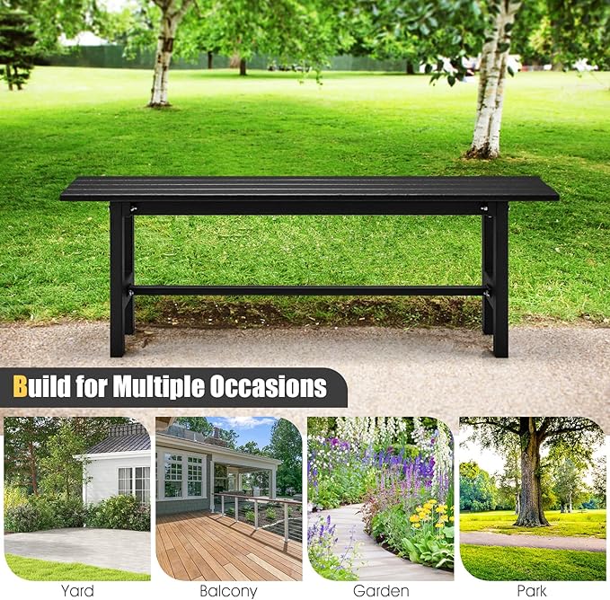Giantex 2-Pack Outdoor Bench Seat - Backless Patio Garden Bench, 47” Weatherproof Outside Chair with Slatted Seat, Metal Frame, 660 LBS Capacity, Dining Bench Chair for Yard, Park, Balcony, Black
