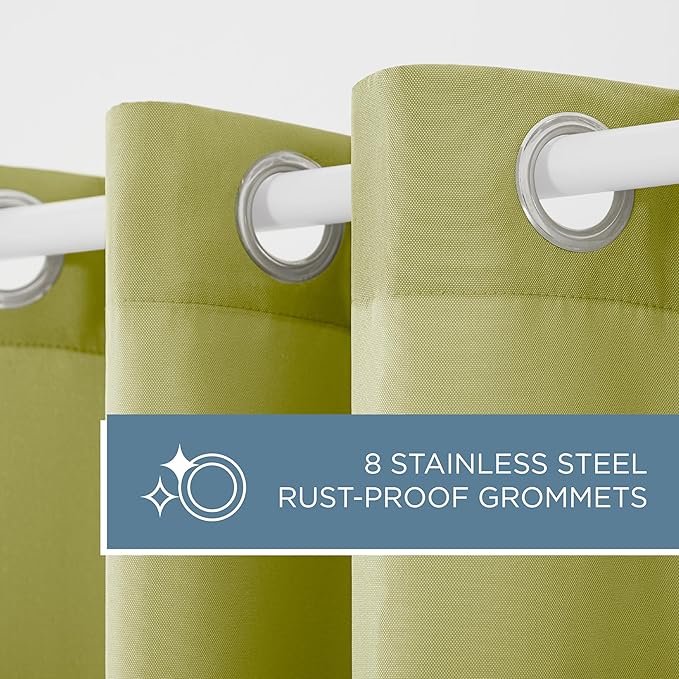 TOWN & COUNTRY BASICS Cabana Solid Heavyweight Indoor Outdoor Curtains, Light Filtering Opacity with Grommet Top, Water Repellent, 2-Pack Set, 54"x108", Kiwi Green