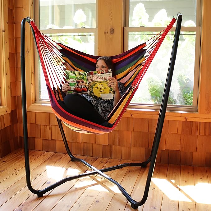 Sunnydaze Hanging Hammock Chair with Space-Saving Stand for Indoor or Outdoor Use - 330-Pound Capacity - Sunset