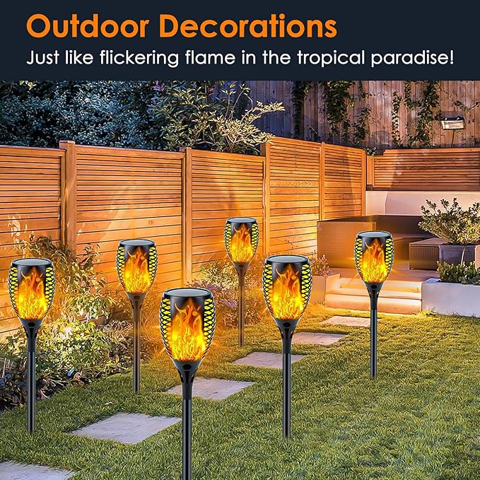 Upgraded 8 Pack Super Larger Size Solar Torch Lights with Flickering Flame, Extra Bright Solar Lights Outdoor Waterproof, Solar Flame Lights Outdoor Solar Tiki Torches for Garden Pathway Auto On Off